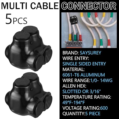 Miniatura 2 de Saysurey 5 conectores de cable múltiple aislados de 2 puertos, conector de alimentación eléctrica de empalme de entrada única, terminales de