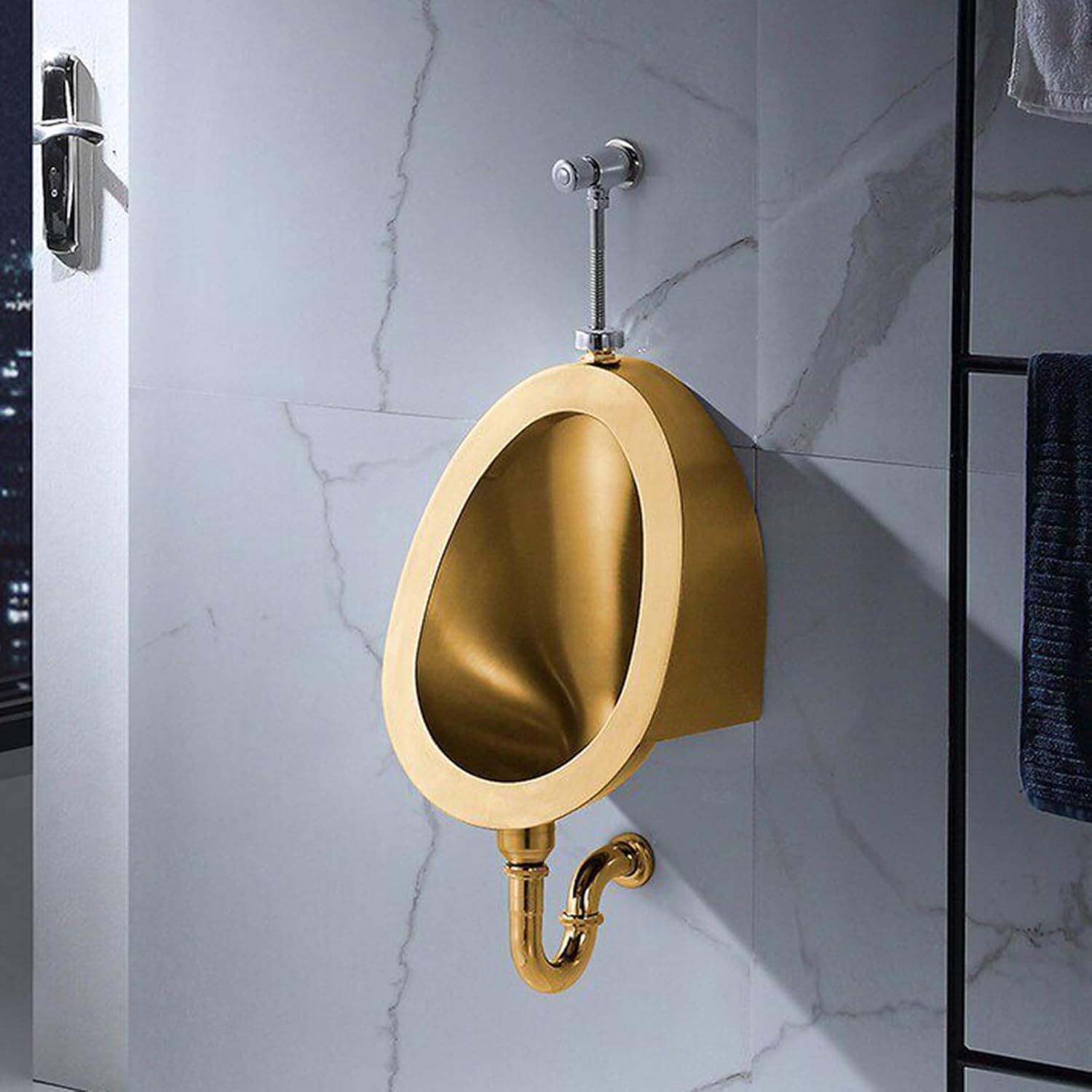 Wall Mounted Men's Bathroom Urinal, 304 Stainless Steel Public Toilet Male Urinal, Automatic Sensor Urinal Flusher, Used In Restaurants, Shopping Malls, Airports(Gold,Press valve)