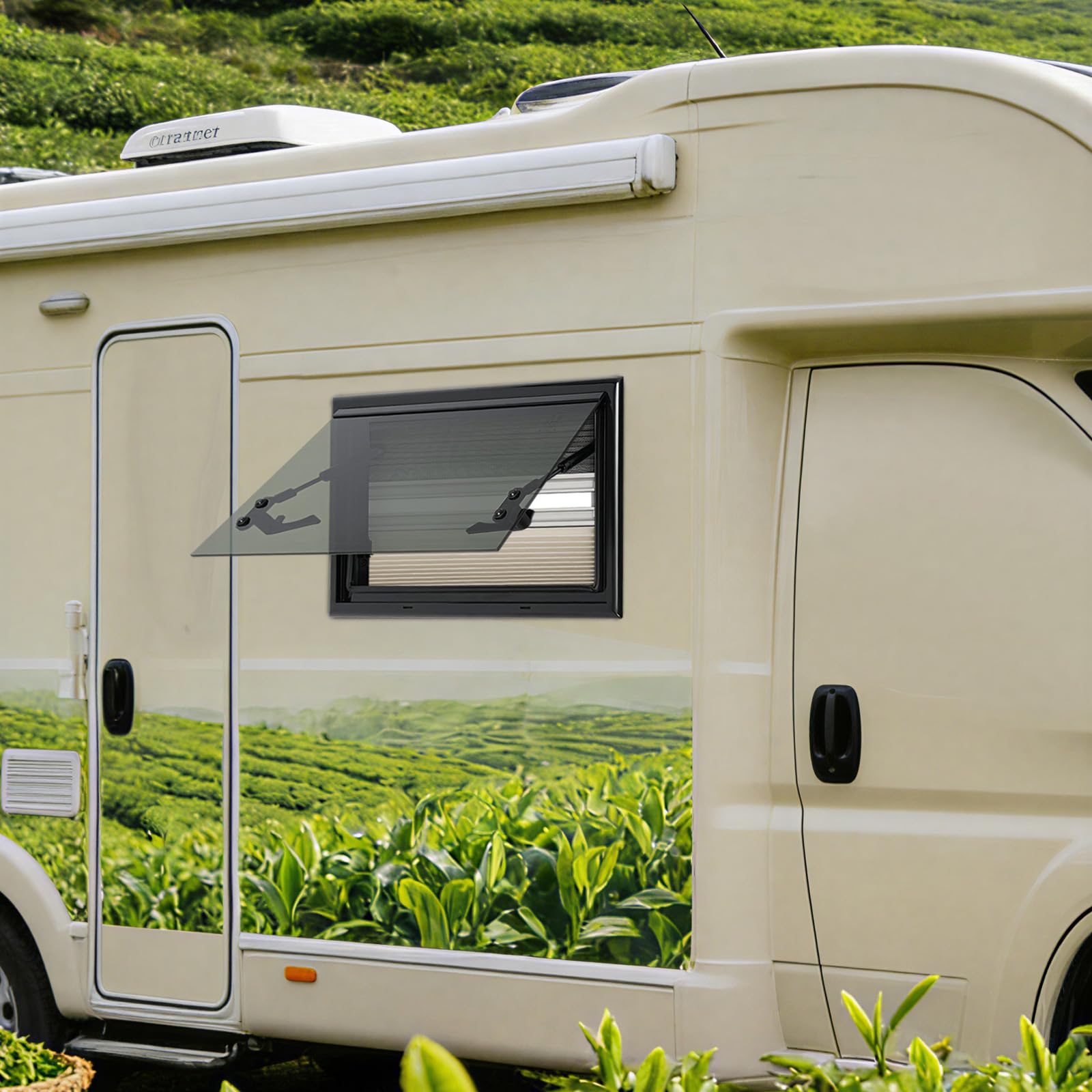 Wohnmobil Fenster, Wohnmobilfenster Wohnwagen Fenster RV-Ausstellfenster, Wohnwagenfenster Mit Integriertem Rollo Und Fliegengitter, Camper Fenster FüR Wohnwagen Van Camper (500x300mm)