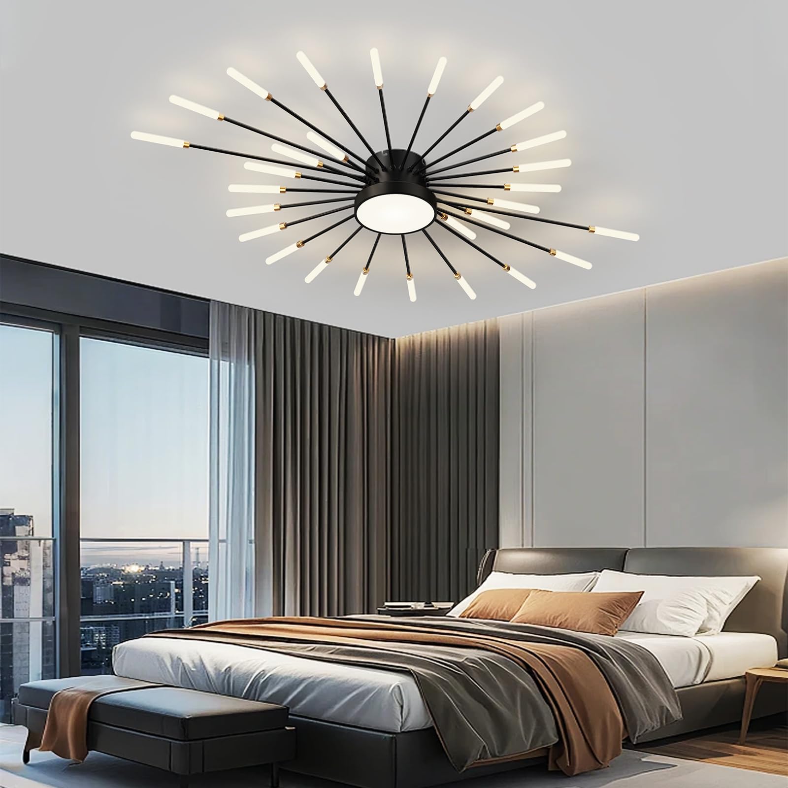 LED Deckenleuchte Wohnzimmer,Wohnzimmerlampe Moderne Minimalistische Deckenlampe Innen Dekorative Deckenbeleuchtung für Wohnzimmer, Schlafzimmer und Büro(28+1 Köpfe Schwarz)