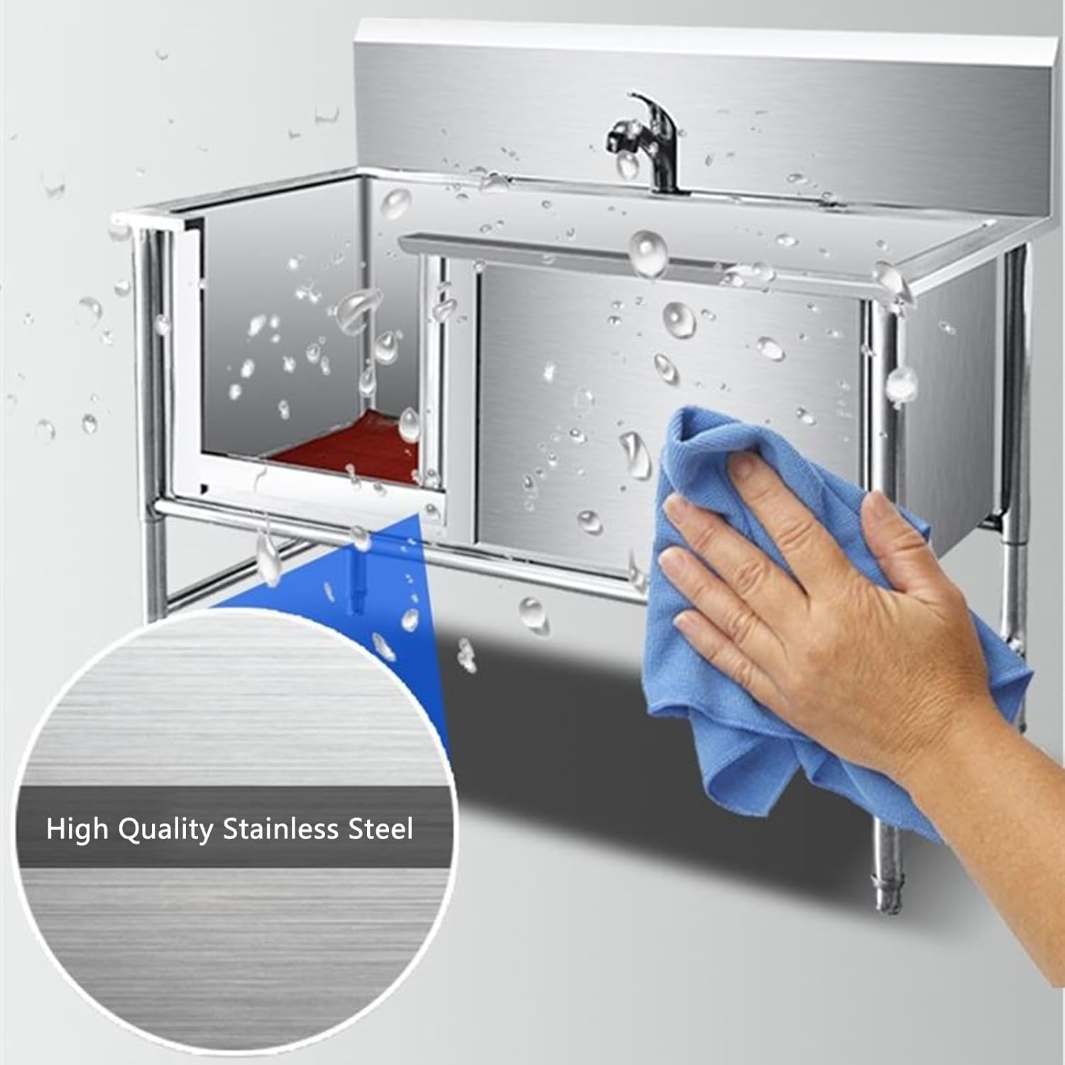 Dog Grooming Tub with Sliding Door,Pet Wash Bath Station,Dog Bathtub Station,Professional Stainless Steel Dog Grooming Bathing Station,Wash Shower Sink for Larg,47in/120cm