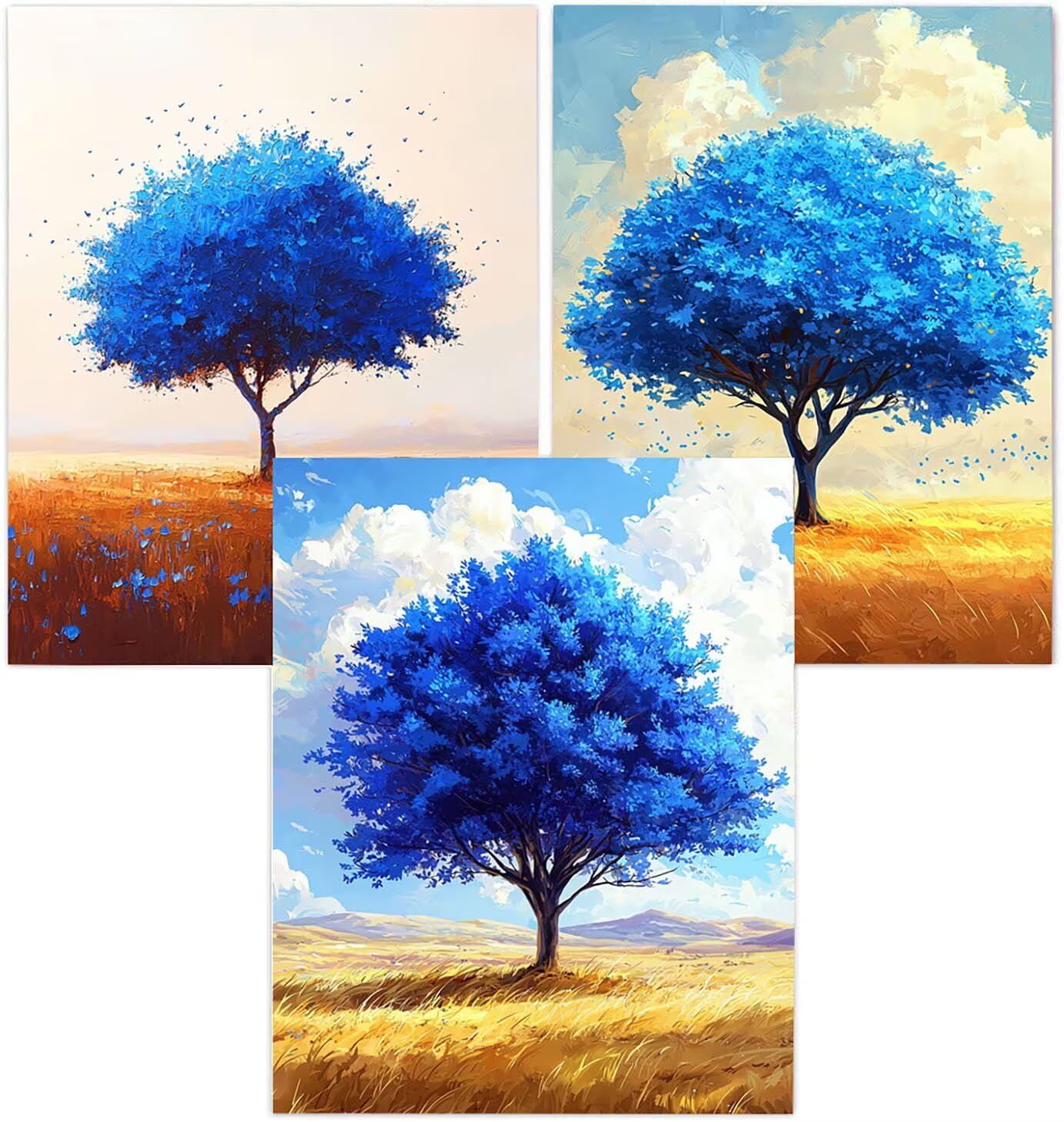 Cnyaunfi 3 Pezzi Pianta Pittura Diamante Fai-Da-Te 5D Blu Diamond Painting Kit Completo per, Hobby Creativi Adulti, Pittura Diamante Artigianale Per La Decorazione Della Parete Di Casa 70x90cm YF-3419