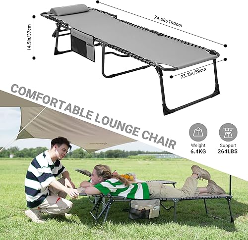 Miniatura 2 de KingCamp Sillón plegable para patio exterior, ajustable, de 5 posiciones, tumbona plegable reclinable con almohada, para patio, piscina, playa,
