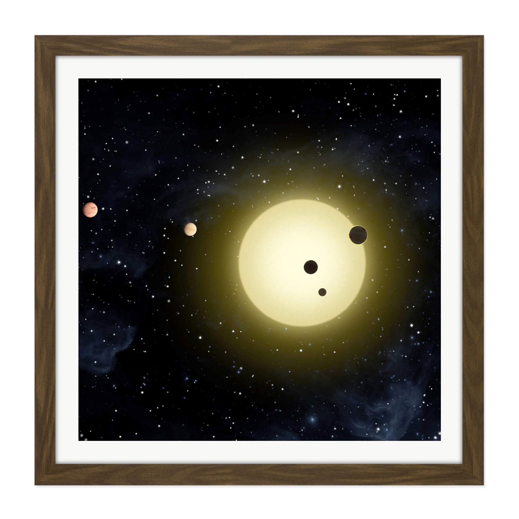 Space NASA Star Kepler11 Planet System Illustration Square Wooden Framed Wall Art Print Picture 16X16 Inch