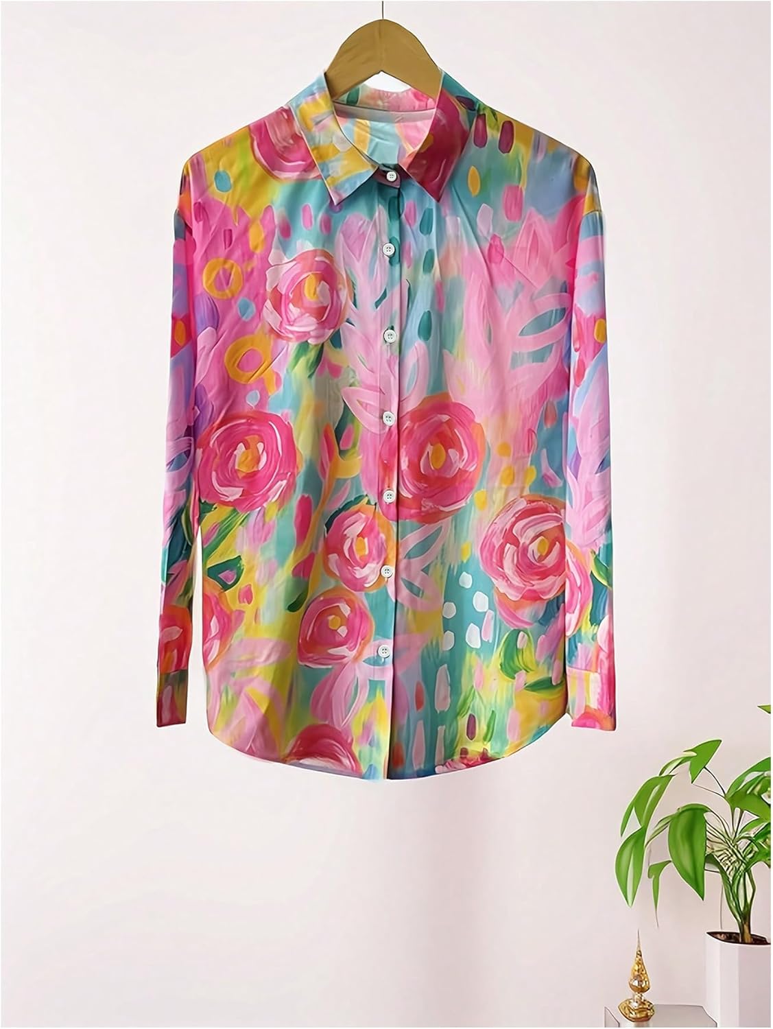 SOLY HUX Women's Button Down Shirt Printed Long Sleeve Collared Blouse Casual Vacation Tops - Image 3