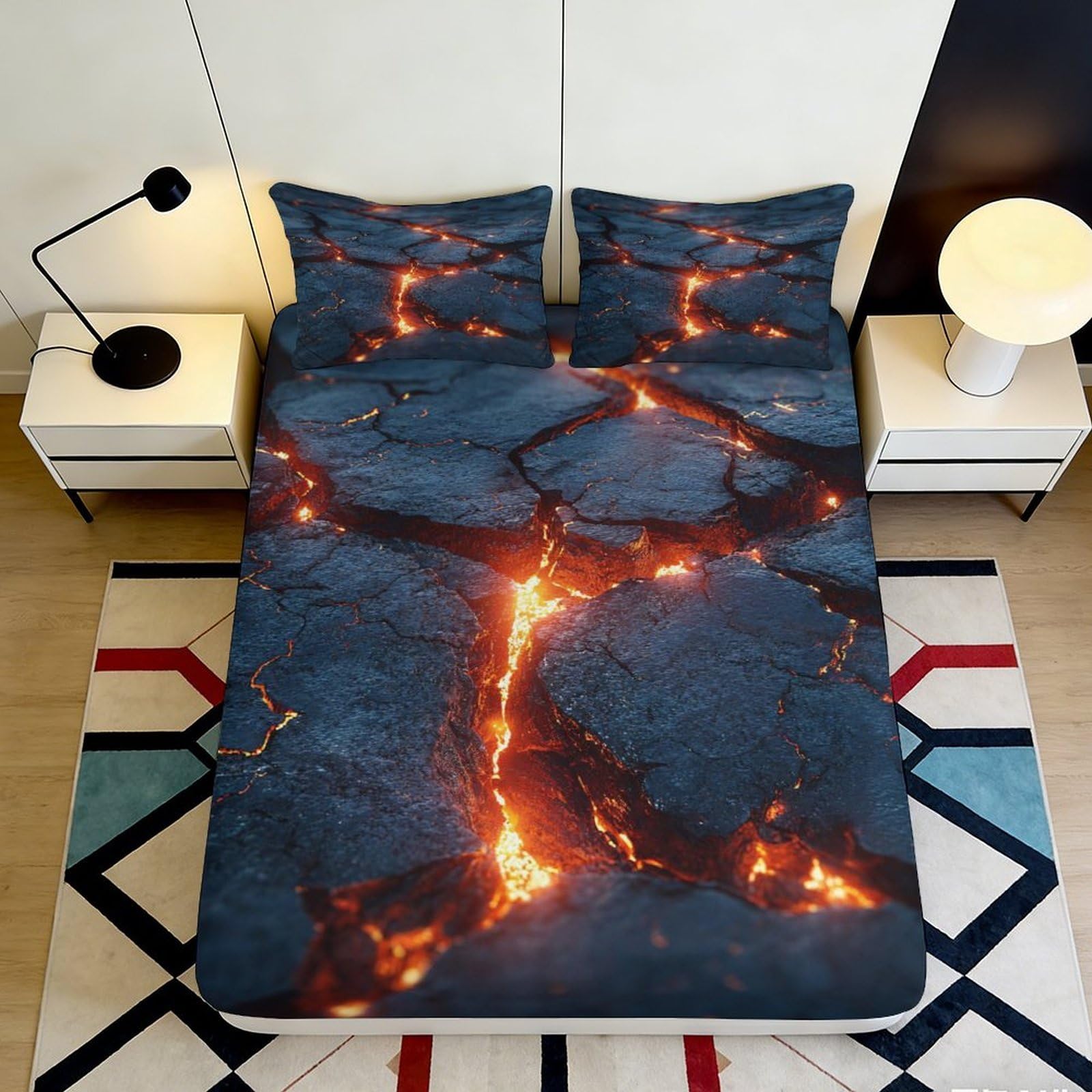 Decor Lava Pattern Fitted Sheet 3D Printed Microfiber soft touch, wrinkle resistant, apartment bedding, bed cover for bedroom decor, easy care, anti-slip, dustproof, 117 90x200x25cm