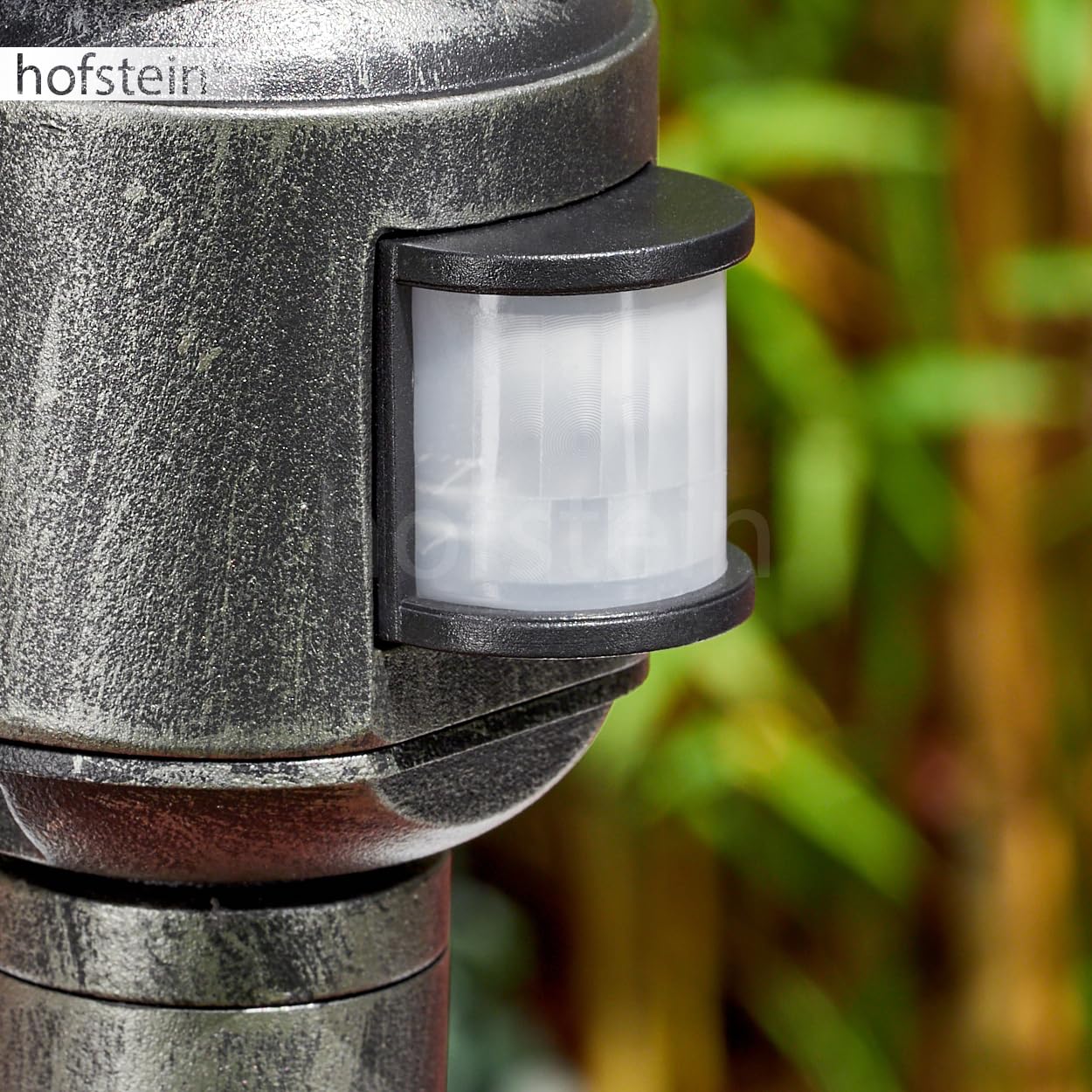 HOFSTEIN Lampa zewnętrzna Loria, lampa drogowa z czujnikiem ruchu z metalu/szkła w kolorze czarno-srebrnym/przezroczystym, lampa zewnętrzna o wyglądzie antycznym, wysokość 107 cm, oświetlenie ogrodowe