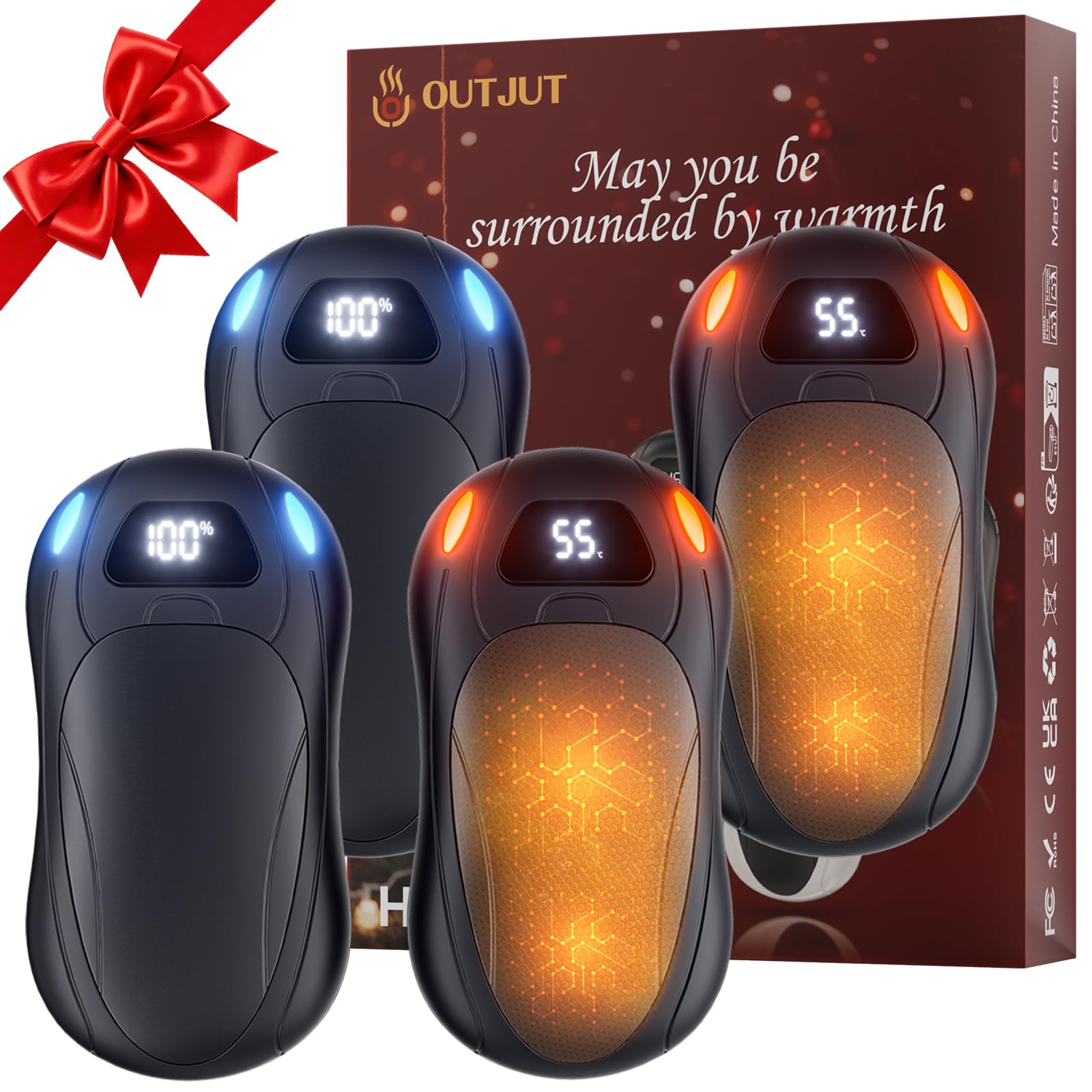 Handwarmers, oplaadbaar, 2 stuks, 14000 mAh elektrische handwarmers met draadloos oplaadhoesje