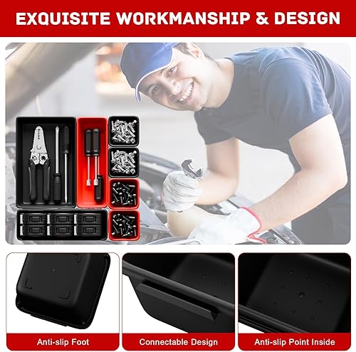 Miniatura 8 de Toolbox - Bandejas organzier, organizador de cajones de herramientas con almohadillas de EVA, 47 bandejas entrelazadas negras y rojas para banco de