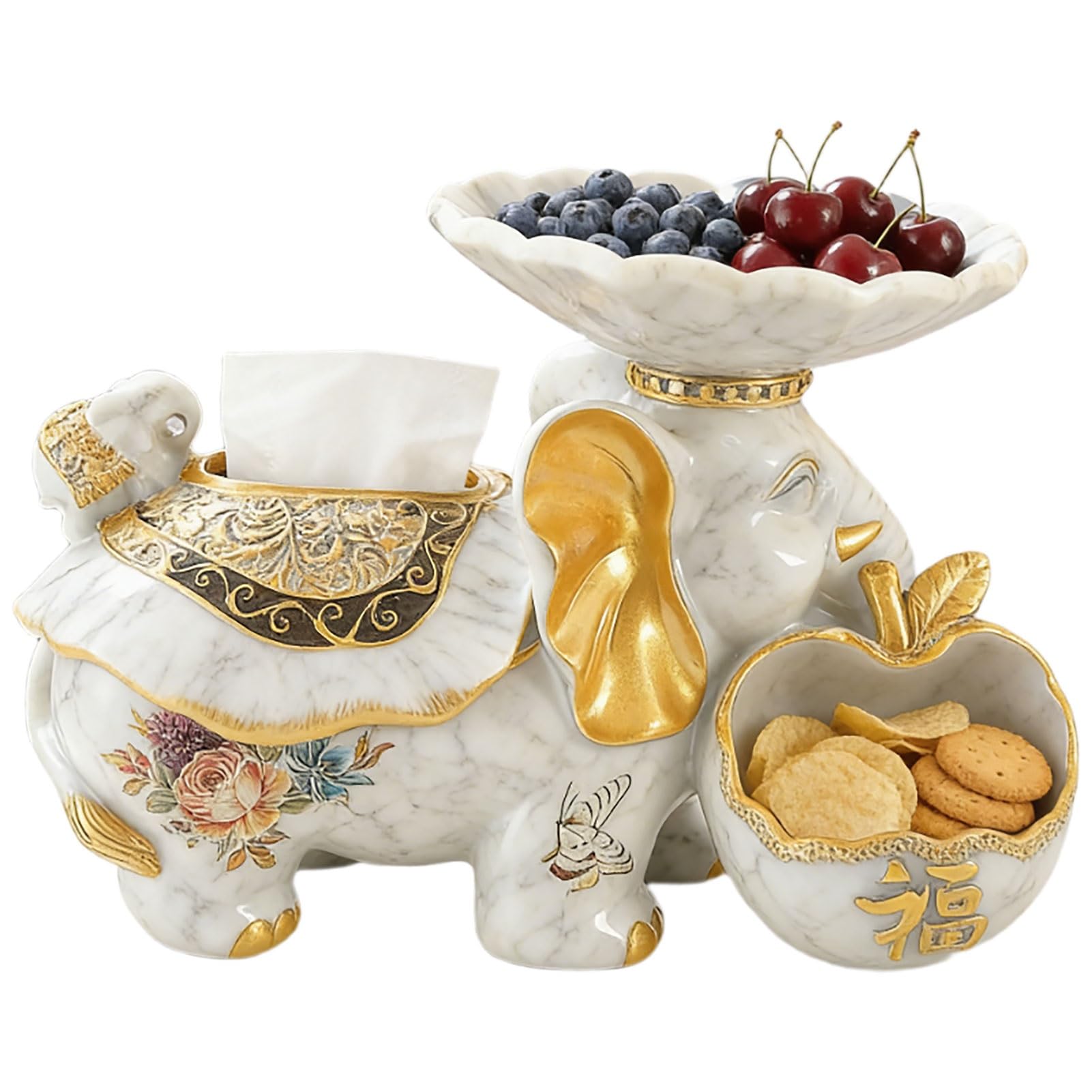 Pokrowiec Na Pudełko Z Chusteczkami W Kształcie Słonia, Organizer Kuchenny Z Pojemnikiem Na Chusteczki, Misą Na Owoce I Naczyniem Na Przekąski, Funkcjonalny I Dekoracyjny(Beige White)