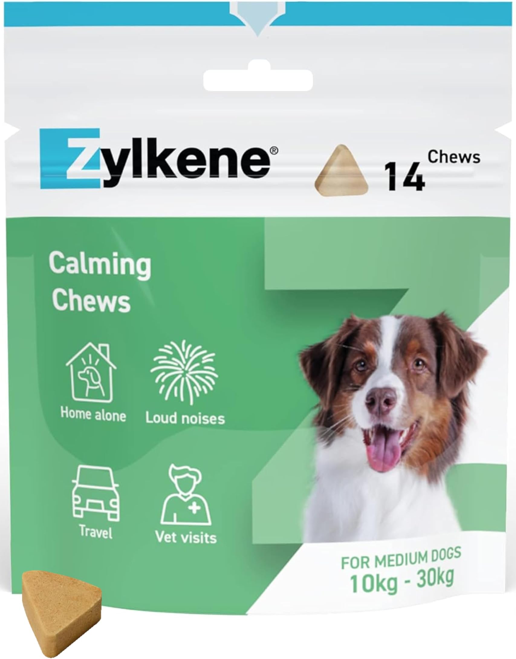 Zylkene Calming Chews for Medium Dogs (10 to 30kg) | Promotes Relaxation | Helps Pets cope with short-term challenging situations | Perfect for on the go, holidays, travelling, fireworks | 14 Chews