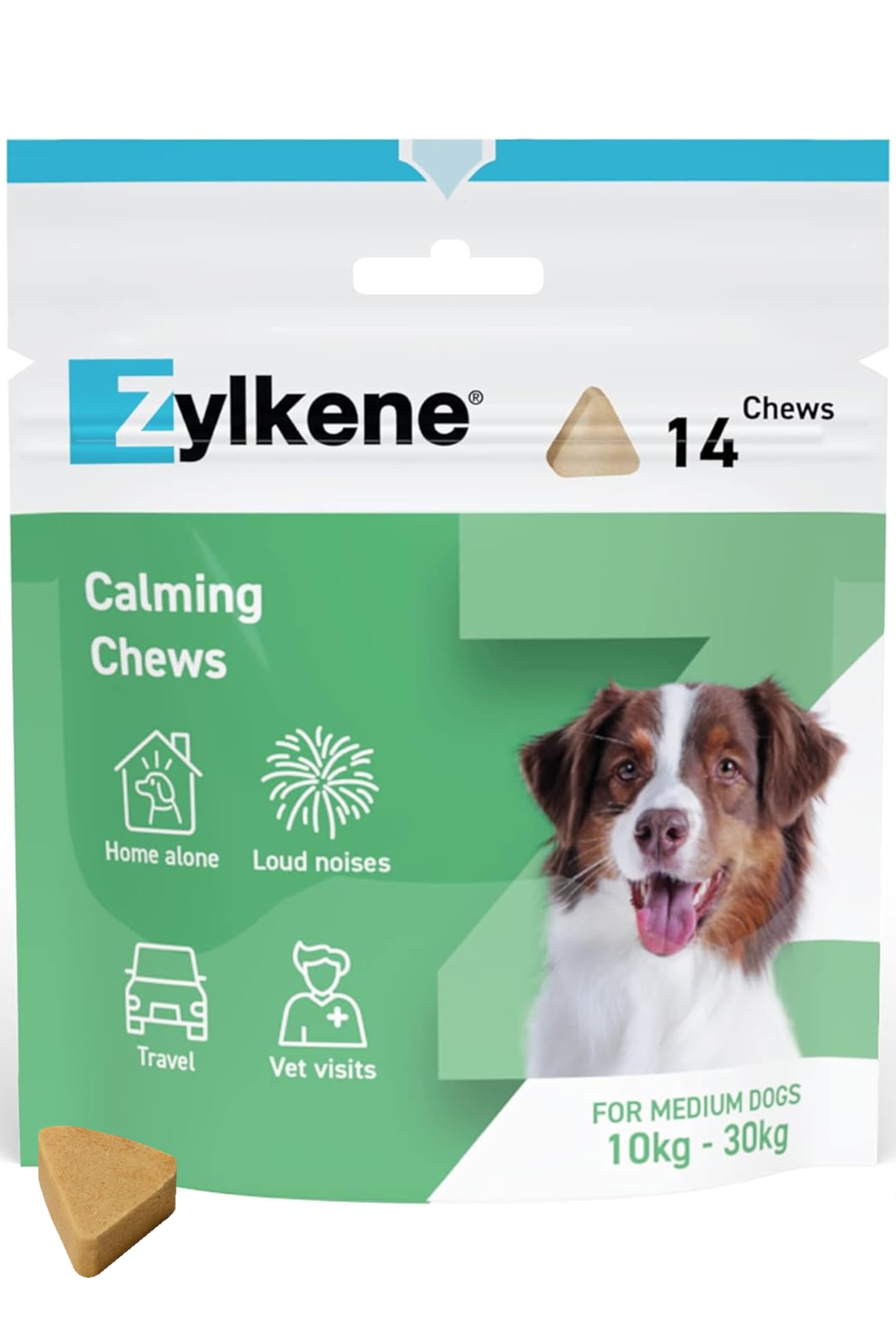 Zylkene Calming Chews for Medium Dogs (10 to 30kg) | Promotes Relaxation | Helps Pets cope with short-term challenging situations | Perfect for on the go, holidays, travelling, fireworks | 14 ChewsZylkene Calming Chews for Medium Dogs (10 to 30kg…