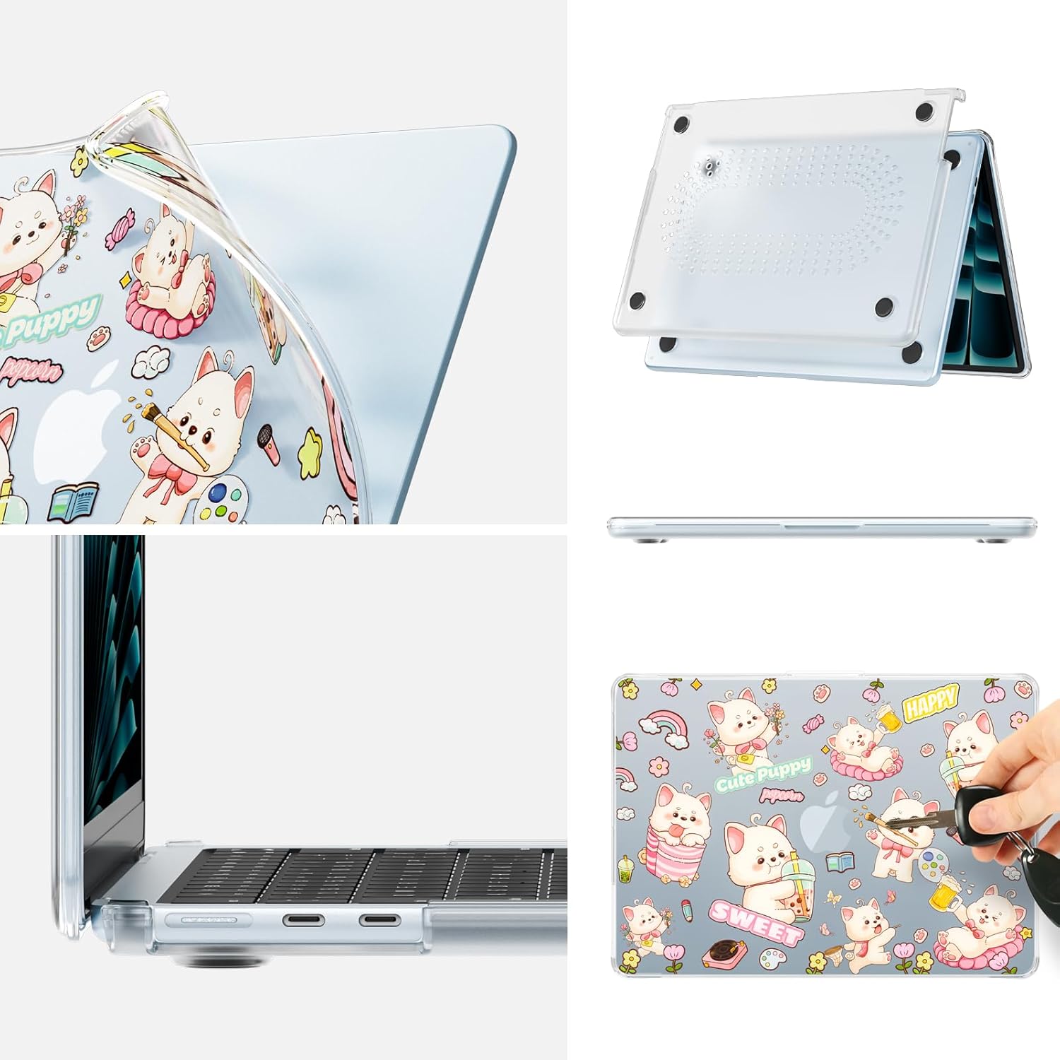 Batianda Premium Clear TPU Case for New MacBook Air 13.6" M5/M4/M3/M2 with Fun Pattern, Ultra-Slim Lightweight Protective Shell with Anti-Yellowing, Scratch Resistance & TPU Keyboard Cover, Cute Puppy