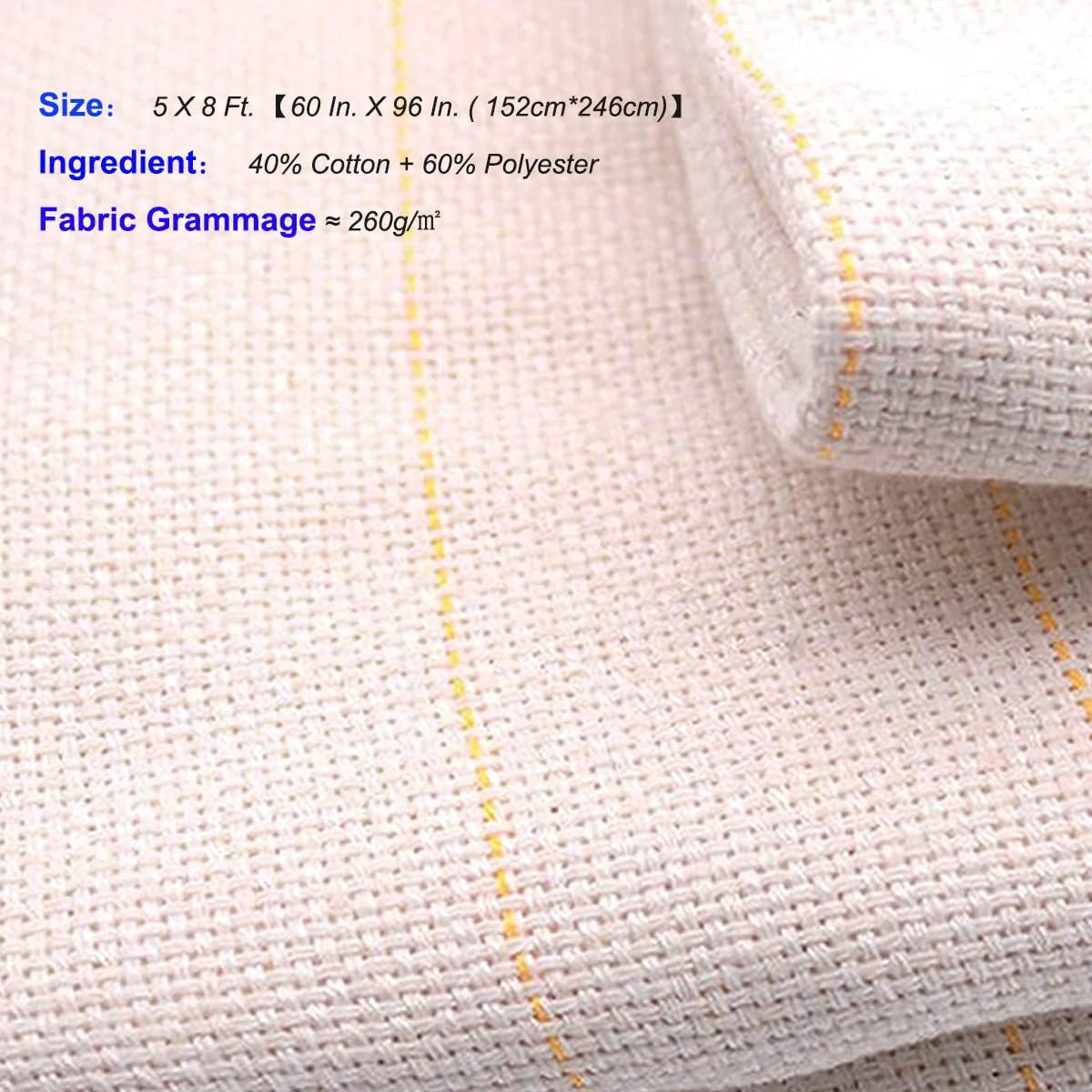 Y-Axis Monks Cloth with Marked Lines for Rugs Tufting Embroidery, Punch Needle Cloth, with 2 Fabric Marker Pens (5 x 8 Ft.)