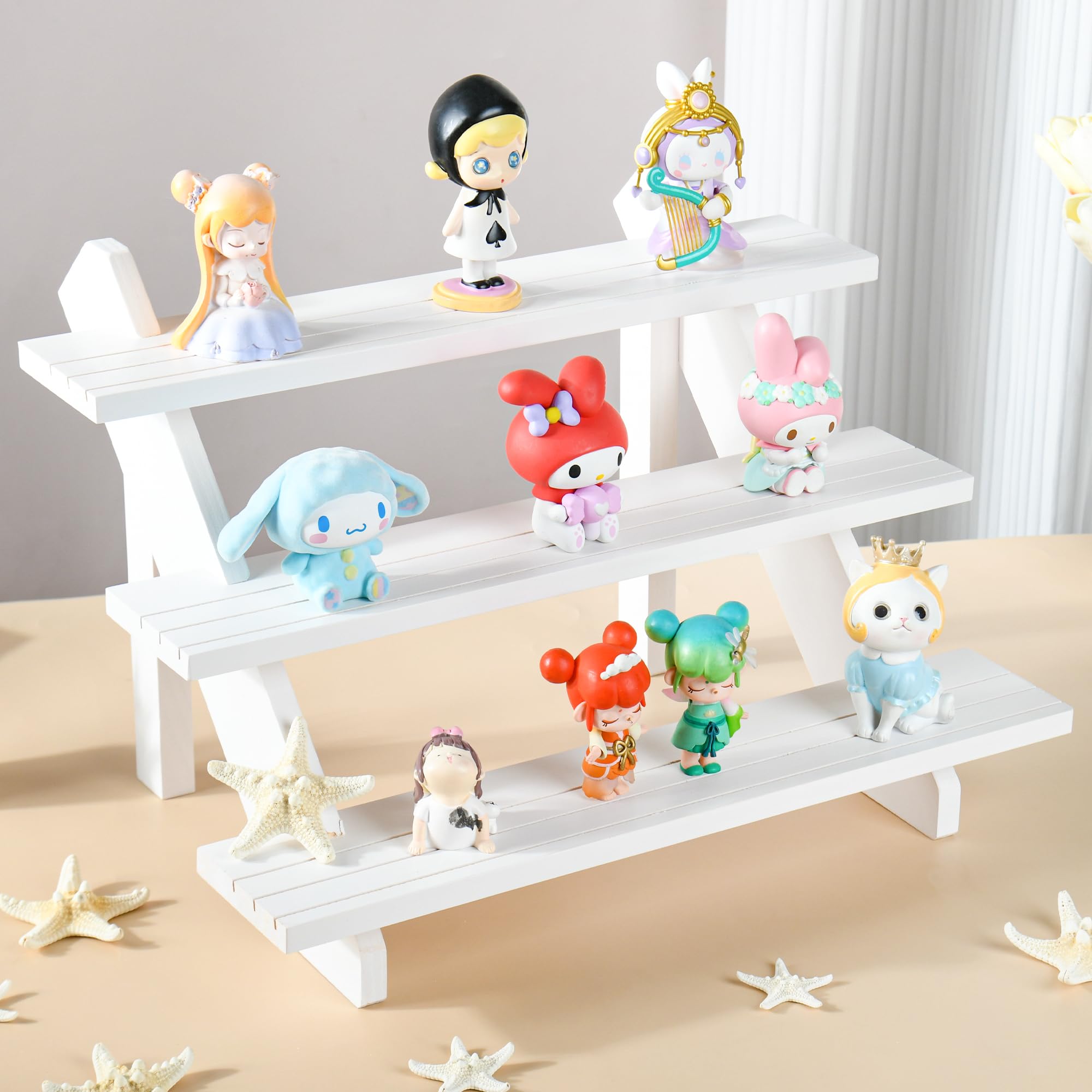 LEXFUNN Wooden Jewellery Display Rack Stand Earring Stall Stand Organizer Shelf 3/4 Tier (3 Tier - White) - Image 3