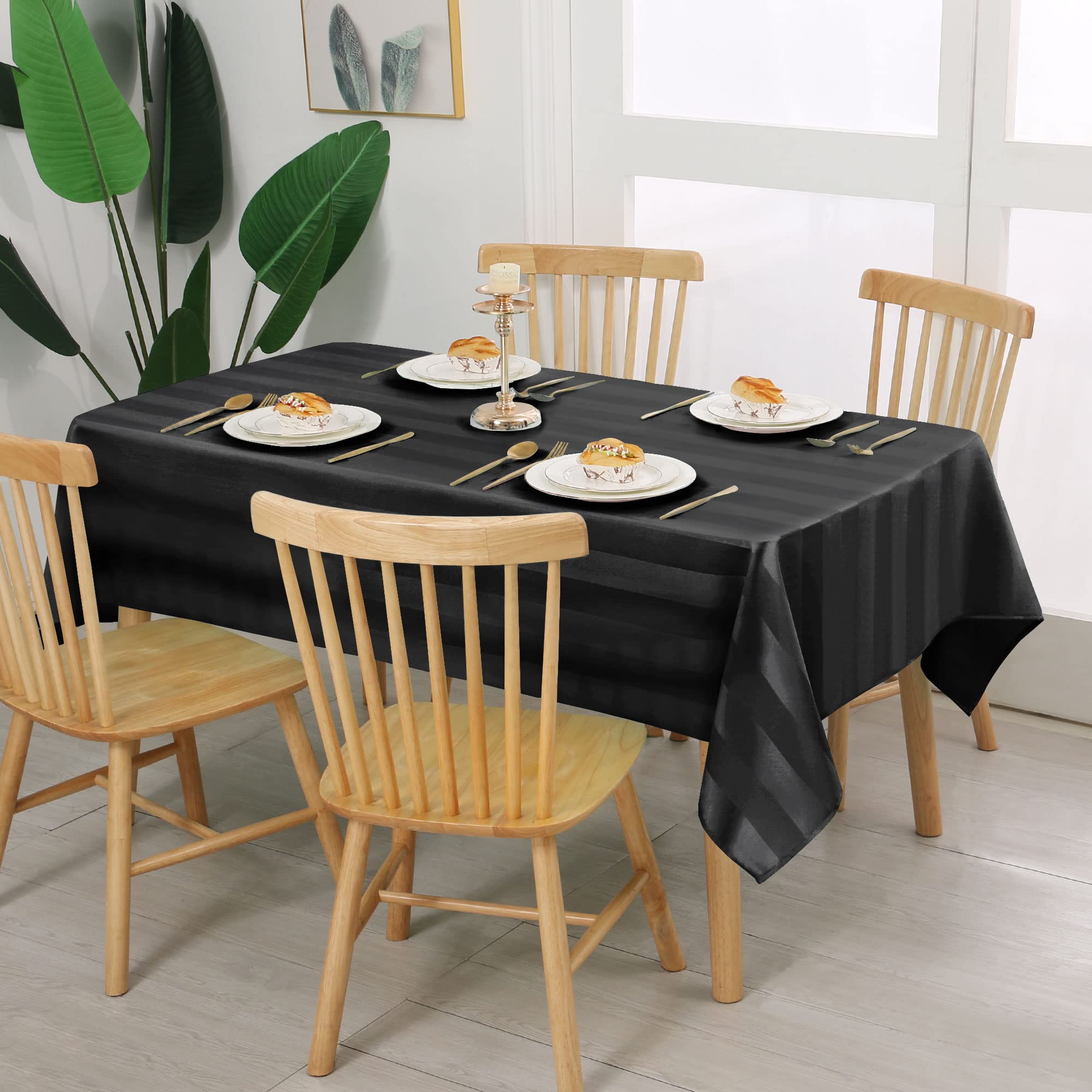 JIUZHEN Mantel de Mesa Impermeable Antimanchas con Efecto Loto, Mantel Negro a Rayas para Exterior y Jardín, Lavable, Tamaño Rectangular 140 x 280 cm