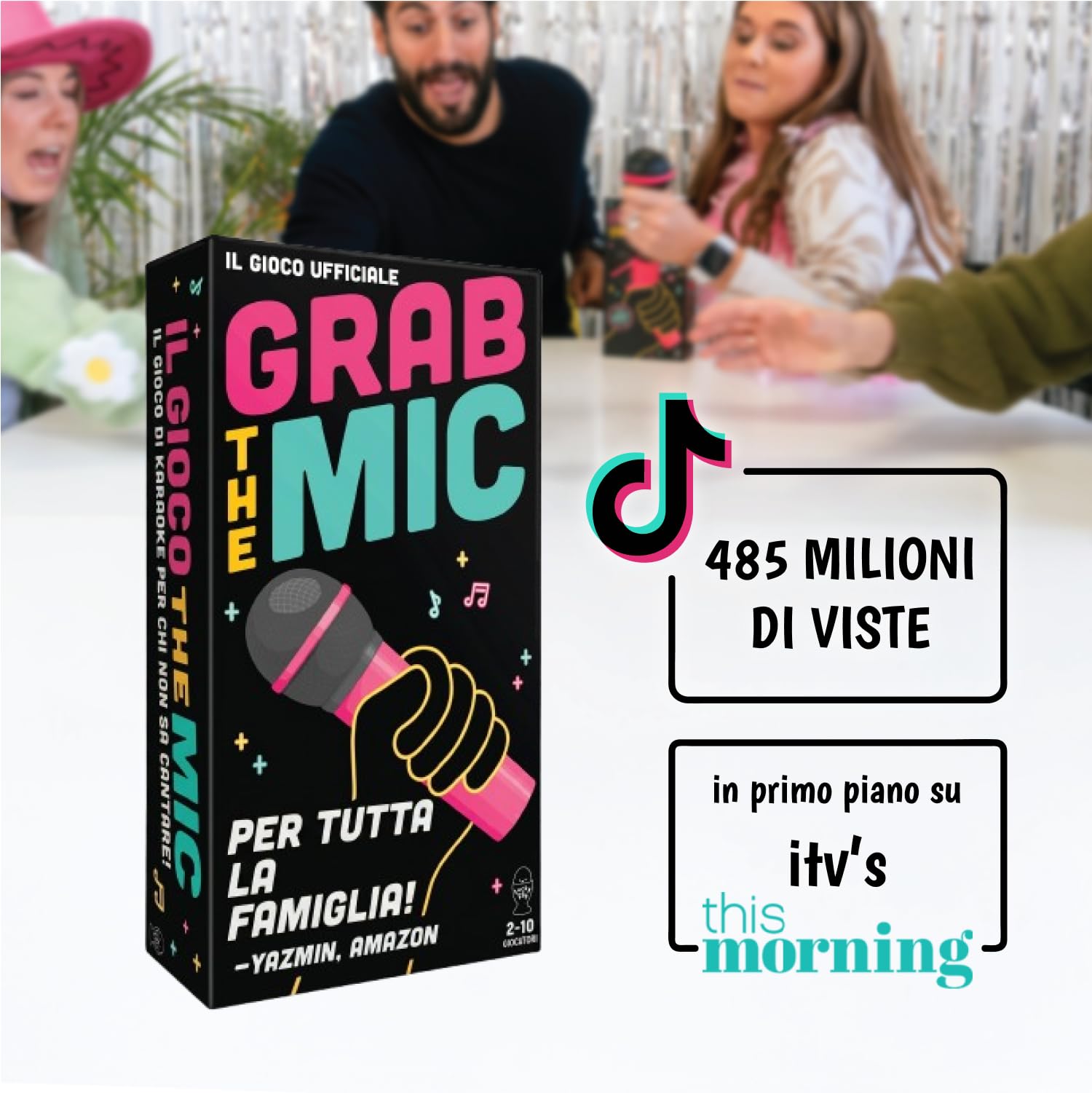Grab The Mic – Giochi Da Tavolo Karaoke Per Tutta La Famiglia Con Microfono In Schiuma, Dai 8 Anni In Su, Da 2 A 10 Giocatori - Giochi Per Chi Non Sa Cantare Con 240 Testi - 120 Carte - Prima Edizione