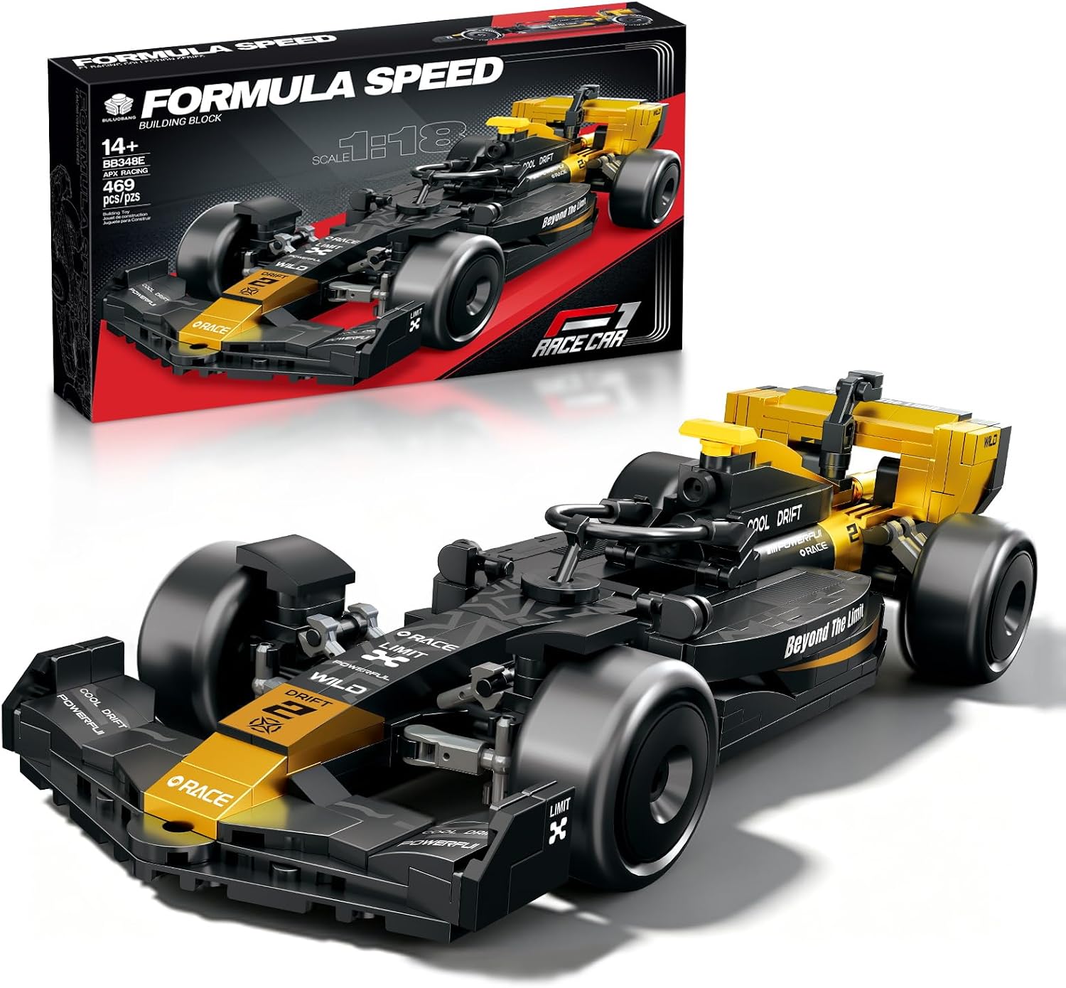 F1 Race Car Building Set, Formula 1 Racing Car Model Kit, Advanced Tech Building Blocks MOC Supercar Construction Toy, Ideal Collectible Display Gift for Adults & Teens (Black Gold)