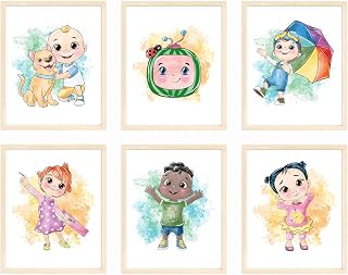 Nistio® Cocomelon Kids Room, Nursery Wall Art Prints, Watercolor Nursery Posters, Newborn Gift, Baby Room Decor, Unframed, Set of 6 Prints, 8x10