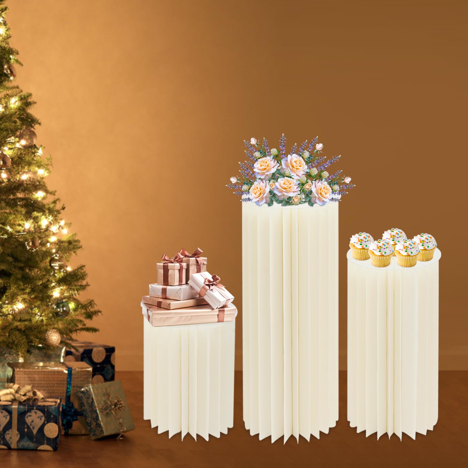 Lot de 3 supports de fleurs pliables en carton - Capacité de charge : 30 kg - Pour fête d'anniversaire, mariage, banquet et fête commerciale - 40 cm, 60 cm, 80 cm