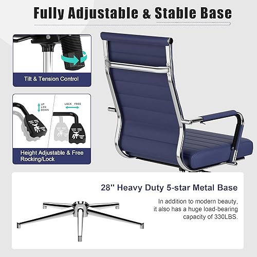 Miniatura 6 de Okeysen - Silla de escritorio de oficina azul marino, ergonómicas de cuero moderno, sillas de sala de conferencias, silla giratoria ejecutiva