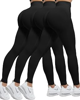 CHRLEISURE Women's 3-Piece Butt Lifting Seamless Workout Leggings Set - Scrunch Gym High Waisted Yoga Pants