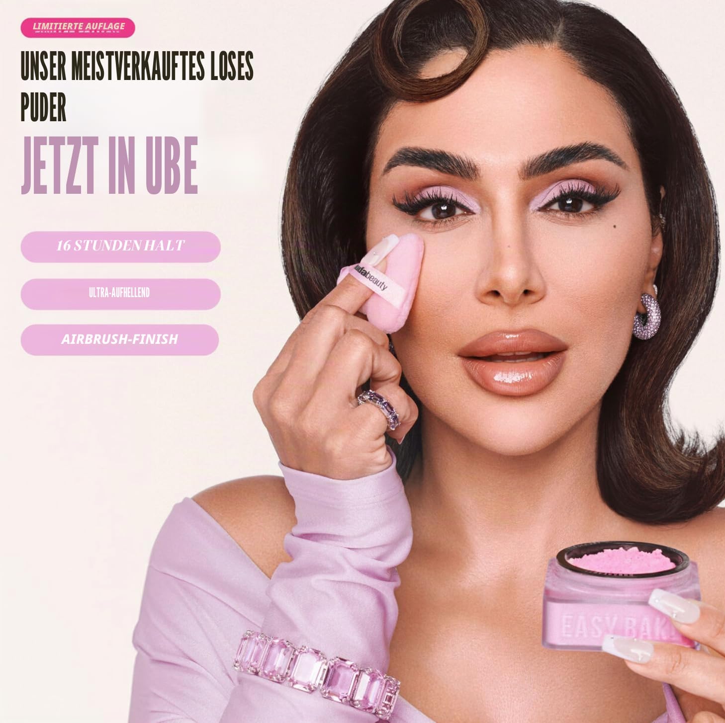 Huda Ube Birthday Cake Pulver zum Backen und Fixieren von Easy Bake, limitierte Auflage, elektrisches Lila, 20 g