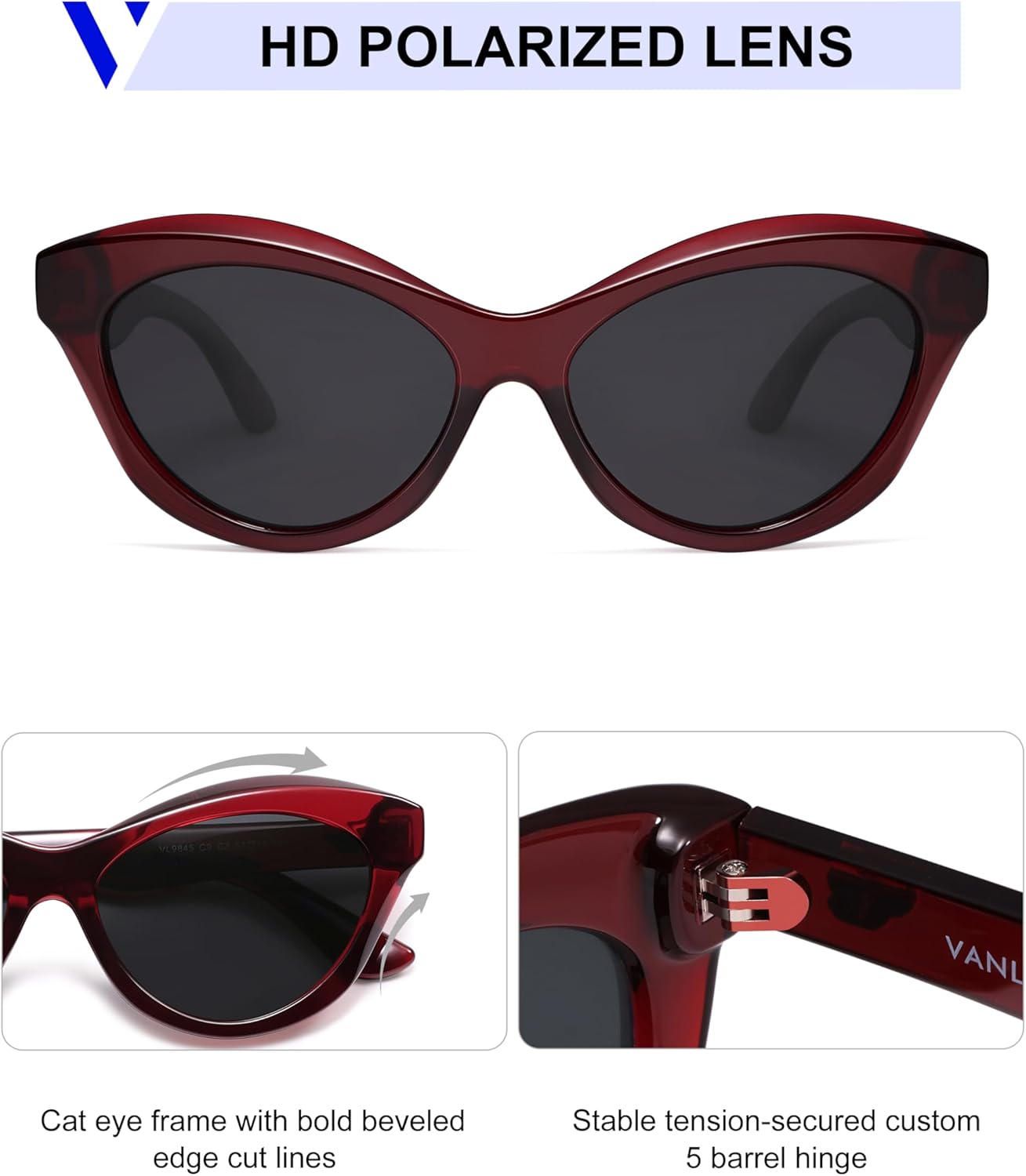 VANLINKER Retro Cat Eye Sunglasses for Women Polarized Vintage Cateye Shades VL9845 - Image 4