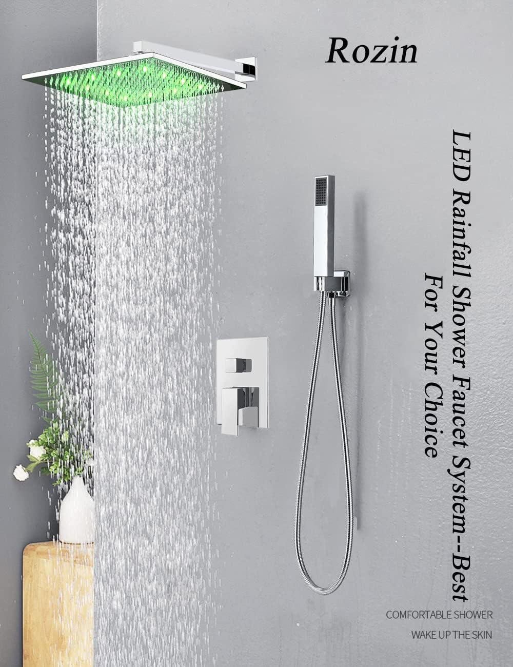 Black Friday Sale 2022 Rozin Bath 2-way Mixer Shower Set LED Light 12 Square Rainfall Shower with Handheld Spray Chrome Finish Product Deal Rozin Bath 2-way Mixer Shower Set LED Light 12 Square Rainfall Shower with Handheld Spray Chrome Finish