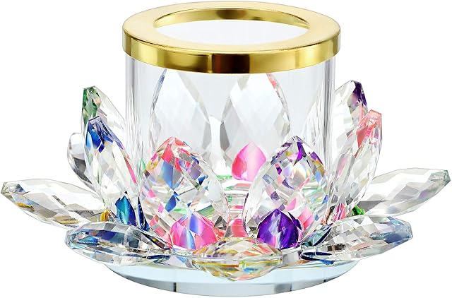 SUMTREE Colorful Crystal Lotus Candle Tealight Holder for Home Decorate Office Wedding Table Centerpiece