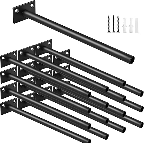 Miniatura 102 de 4 soportes de estante flotante de acero sólido negro de 5 pulgadas, soportes ocultos para estantes flotantes de madera, soporte oculto para estantes