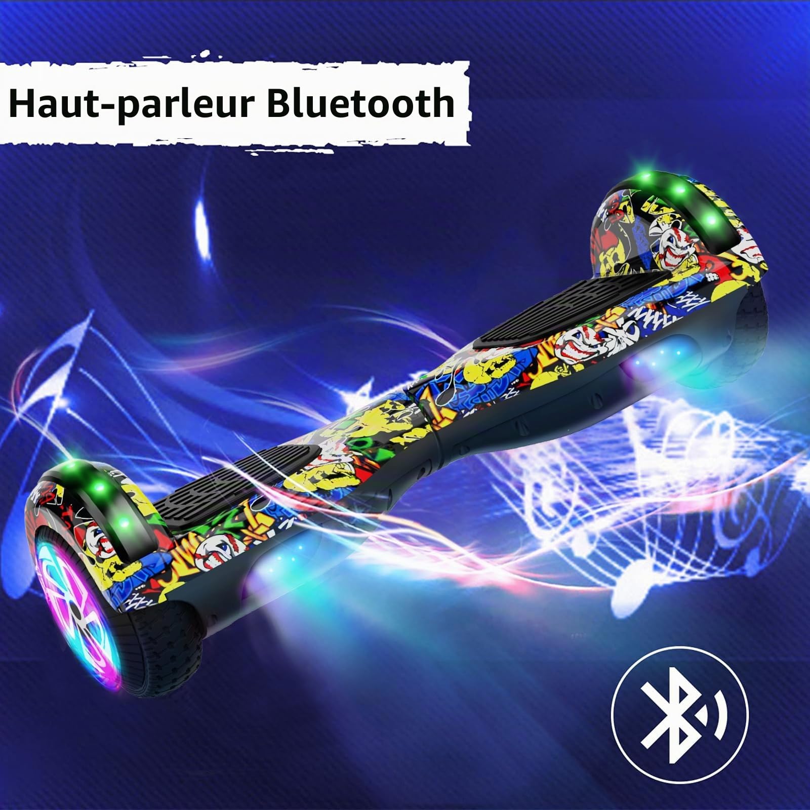TS TST GRP LLC Trottinette avec siège, trottinette équilibrée 6,5'“ 8,5”' avec haut-parleurs Bluetooth et lumière LED colorée avec kart, Graffiti+Graffiti
