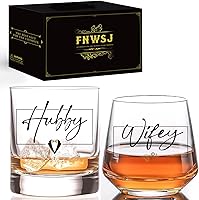Personalized Hubby & Wifey Wine Whiskey Glass Set - Mr Mrs Wedding Gifts for Couples, Bridal Shower, Bride Groom Engraved Glasses