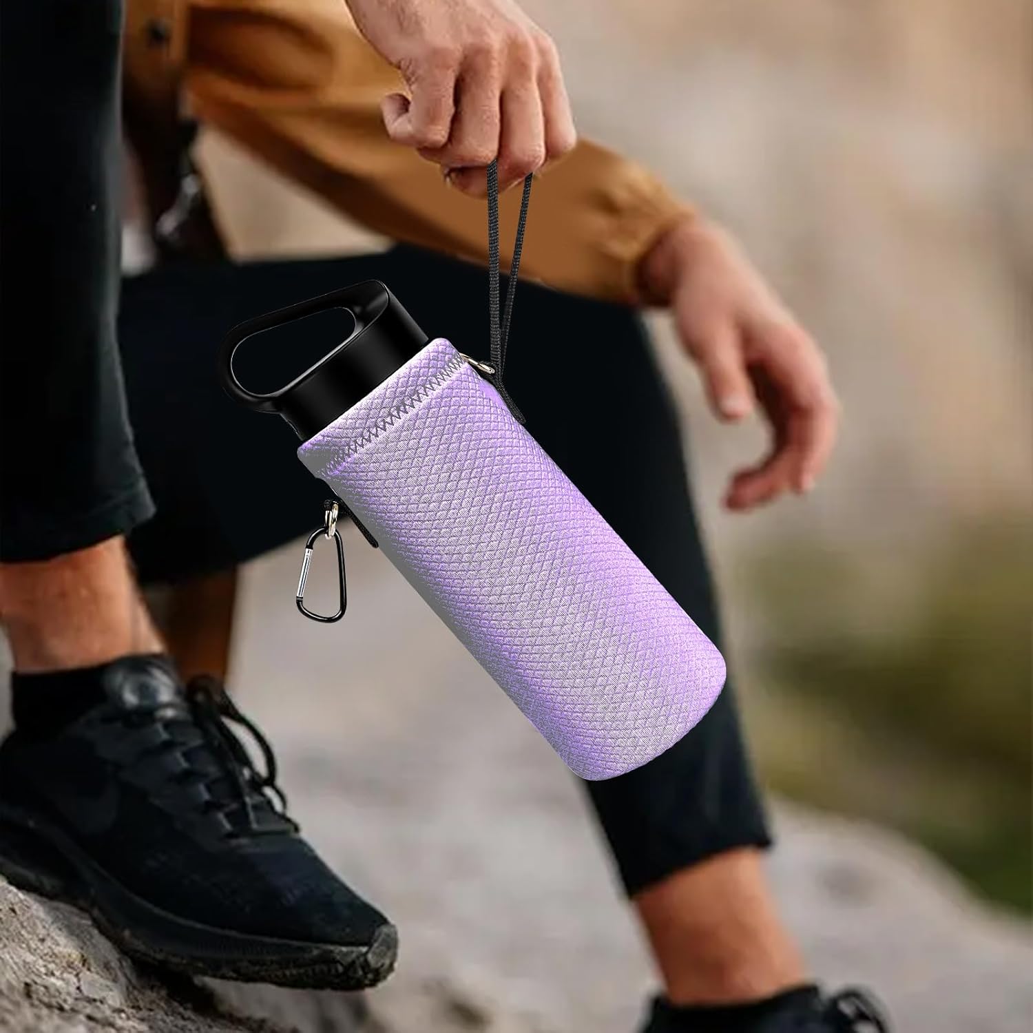 Linkidea Water Bottle Carrier with Shoulder Strap Compatible with Hydroflask Standard Mouth 18oz, CamelBak Carry Cap 20oz,Waterbottle Sling Bag Holder (Light Purple) - Image 5