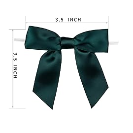 7Rainbows 30pcs Boutique 3.5 Dark Green Satin Ribbon Twist Tie Bows for Tying Up Packages Gift Wrapping