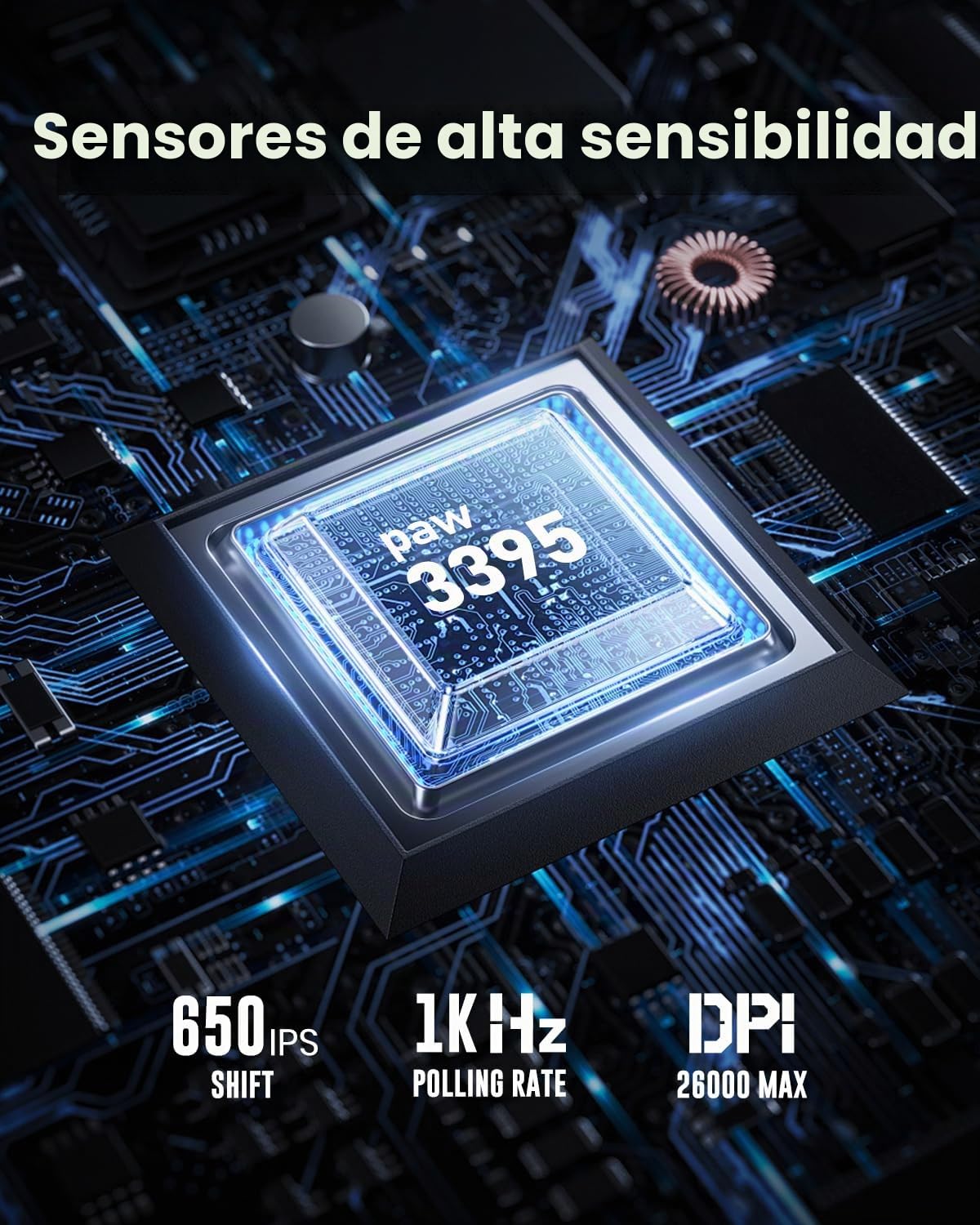 GravaStar Mercury M1 Pro Ratón inalámbrico para Juegos, Ratones para Juegos MMO de aleación de magnesio, 26.000 dpi, Diseño Hueco Ligero de 88 g, 5 Botones programables, 5 Modos RGB, Gris plomizo