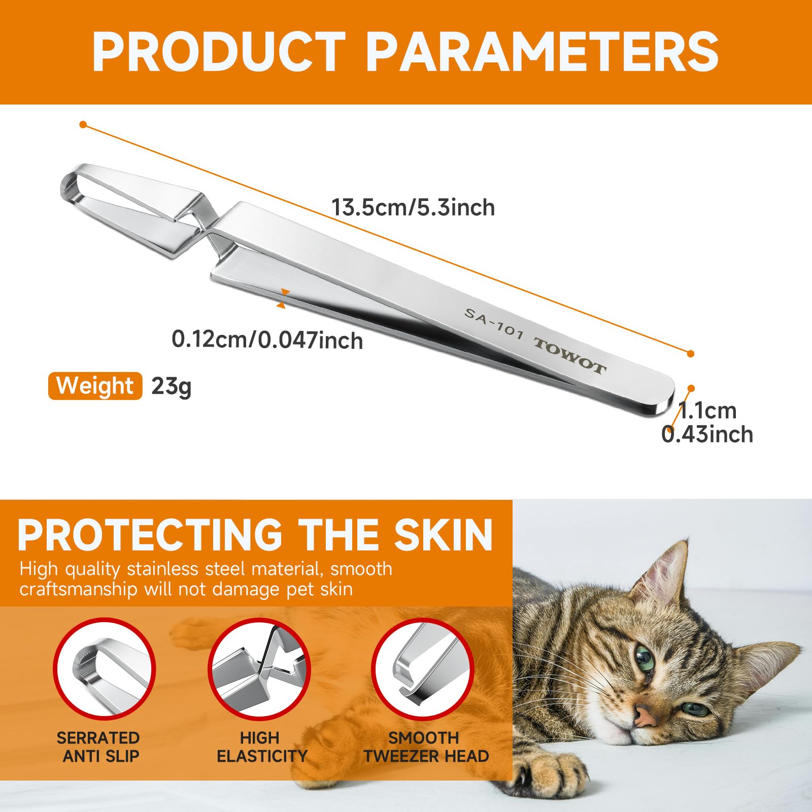 TOWOT Tick Tweezers for Pets,Stainless Steel Tick Removal Tool for Dogs & Cats, silvery - Image 2