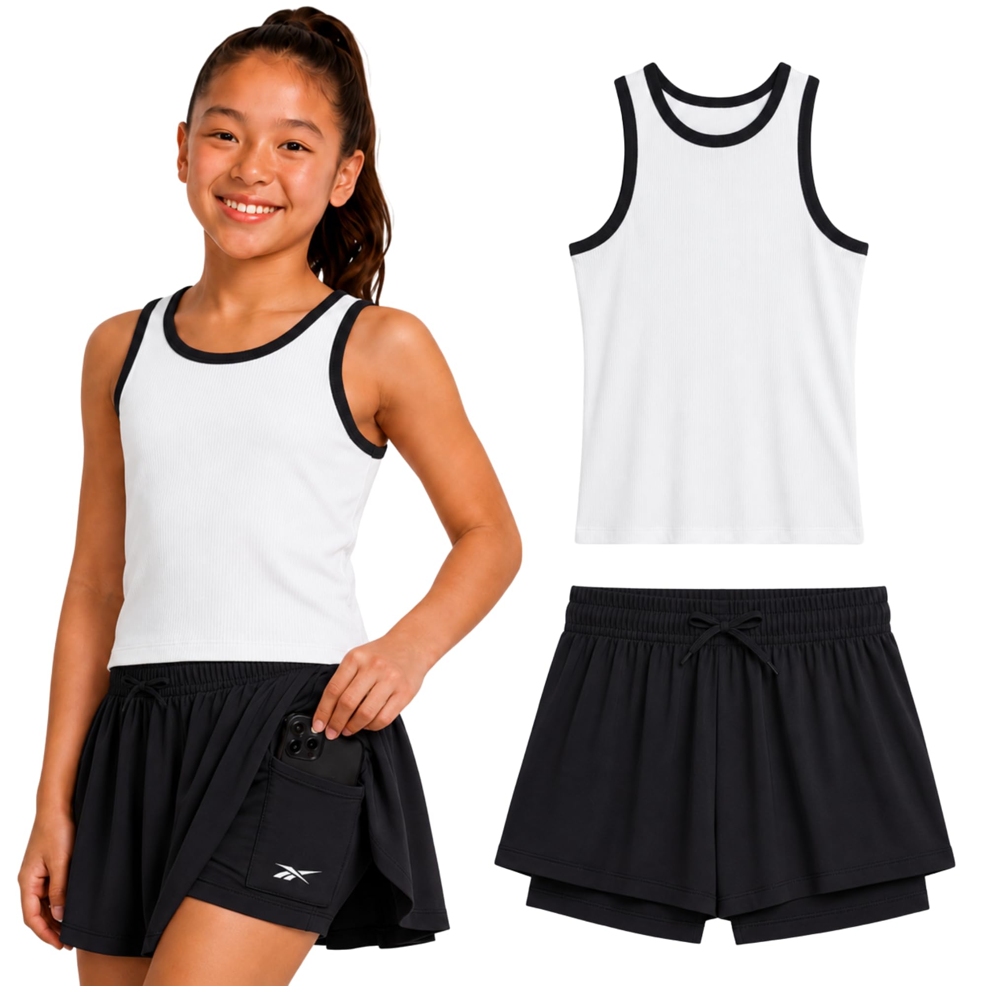 Reebok Girls 2-Piece Short Set - Sleeveless Tank Top &amp; Butterfly Shorts