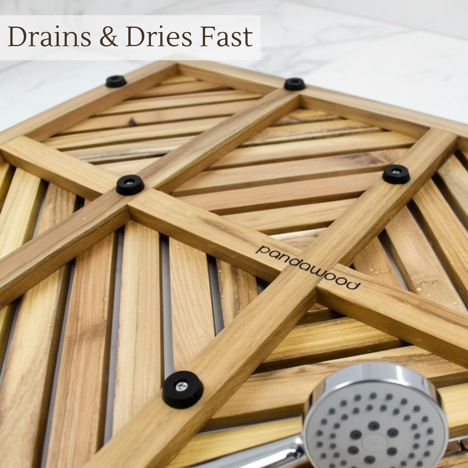 Teak Shower Mat for Inside Shower 22x15 - Premium Teak Wood Bath Mat Non Slip - Wooden Shower Mat for Outdoor - Heavy Duty Teak Bathroom Floor Mat for Bathtub Sauna