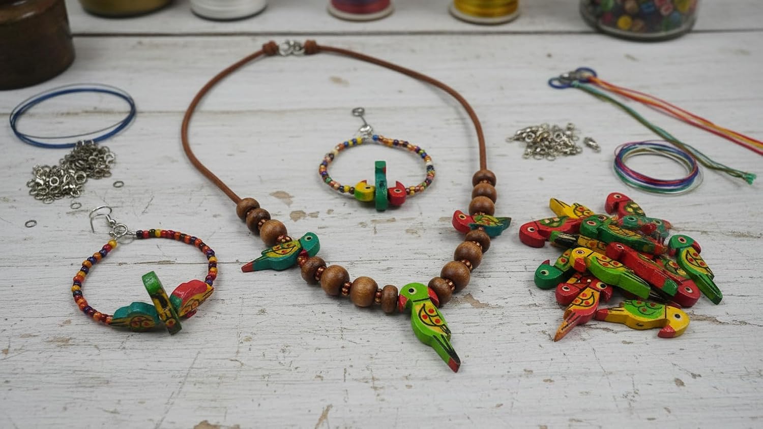 Wooden Parrot Beads (3.5 cm) Used for Art and Crafts, Dresses, Beading, Pendant Jewelry Making, DIY Crafts & School Project etc Pack of 50 - (Multicolour)