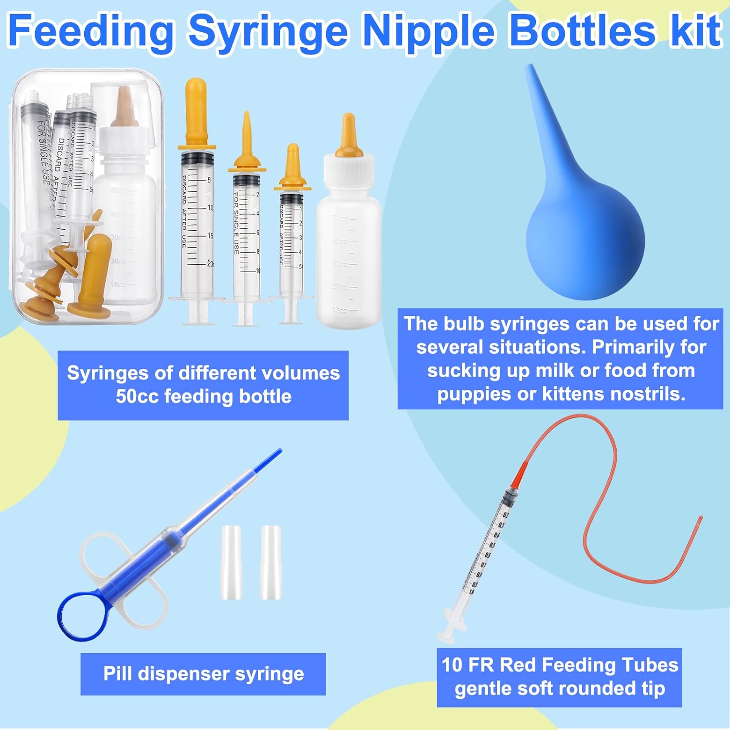 Buryeah 74 Pcs Puppy Kitten Whelping Supplies Set Puppies Birth Bag Pet Whelping Kit Bottle Feeding Kit for New Born Puppy Kitten and Cats Dogs Breeding Feeding