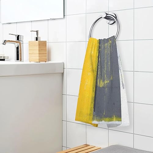 Miniatura 7 de Juego de 2 toallas de mano para baño, pintura de arte abstracto gris y amarillo, suave y absorbente, toalla de baño pequeña, toalla de cocina,