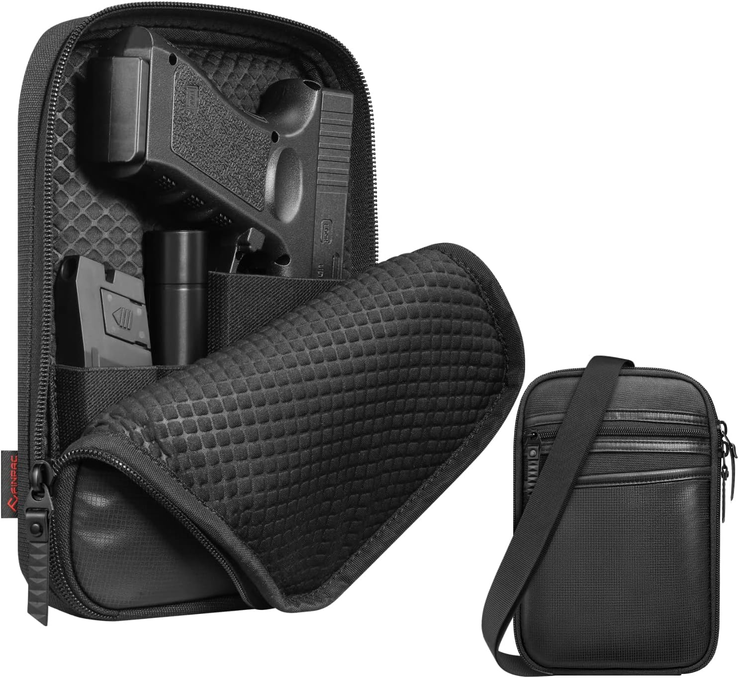 Concealed Carry Gun Pouch with Shoulder Strap, Soft Pistol Case Fanny Pack Waist Belt Firearm Bag with Holster for Handgun, Air Gun, Men, Women (Black)