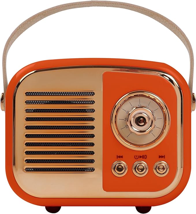 Retro Bluetooth Speaker, Vintage Wireless Speaker,Portable Mini Radio Old Fashion Style for Room Decor Kitchen Desk Bedroom Office,Supports TWS Pairing for iPhone,Android Devices (Orange)
