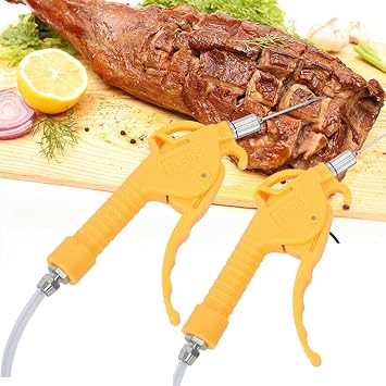 Automatic Meat Injector BBQ Injection Kit Electric Injector Meat BBQ Meat Saline Syringe Pump Single Double Gun for Cooking Grill Barbecue Syringe Injects Flavor in MeatDouble Gun