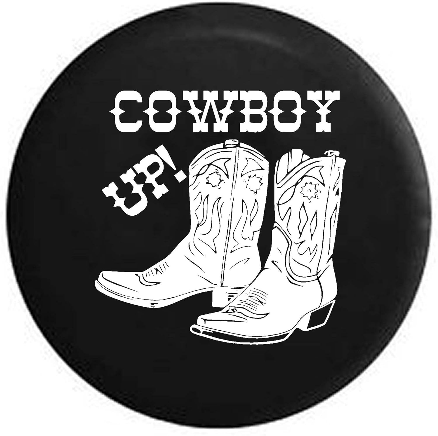 Pike Cowboy Up Western Boots Riding Heritage Trailer RV Spare Tire Cover Black 30 in