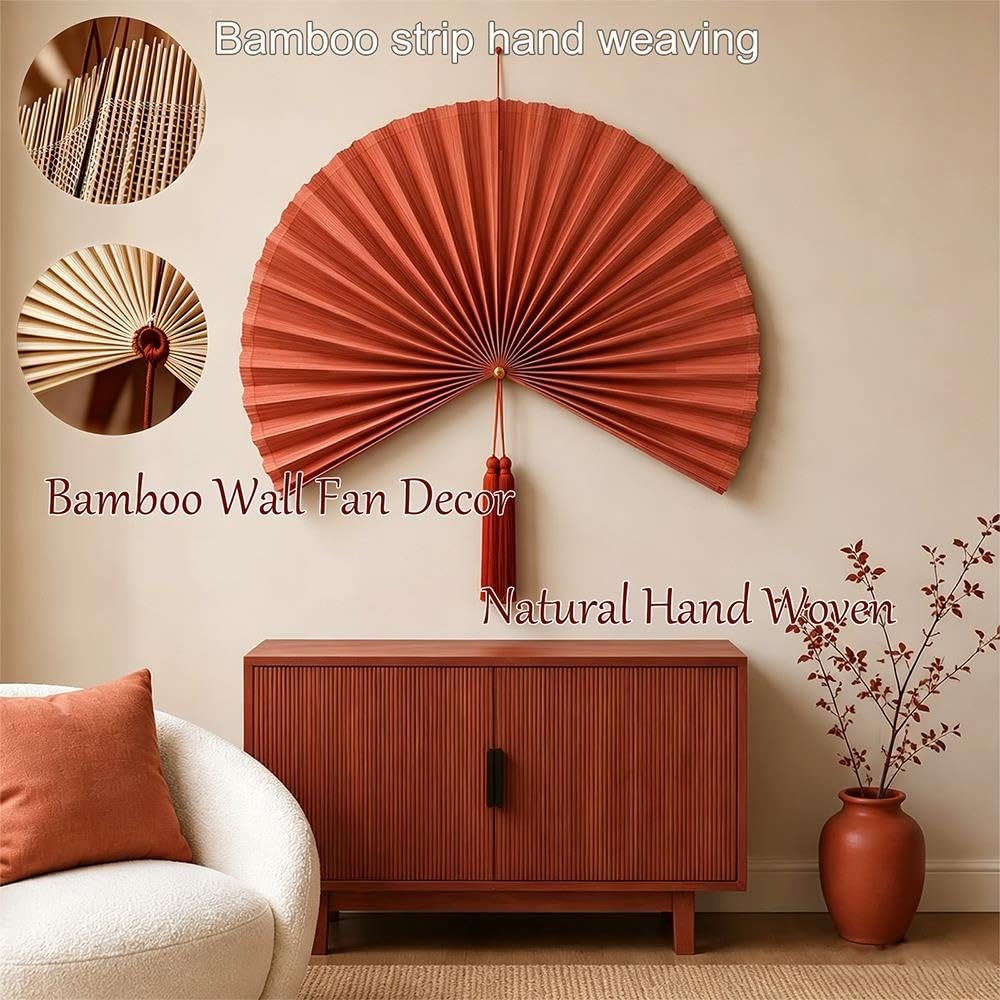 Abanico bambú colgante 40", decoración pared plegable