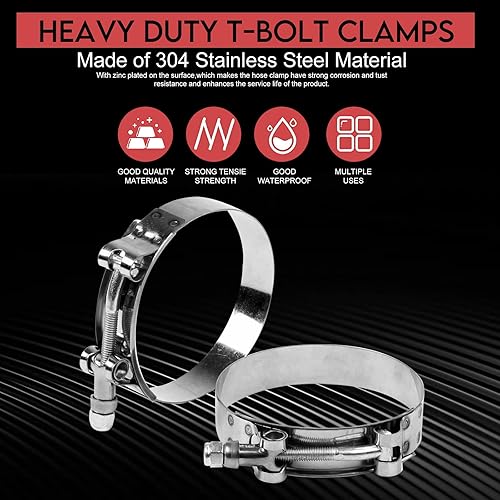 Vista 42 de Abrazaderas de acero inoxidable con perno en T, abrazaderas de tubo turbo para manguera de 1.75 pulgadas (10 piezas de 2.008-2.323 in)