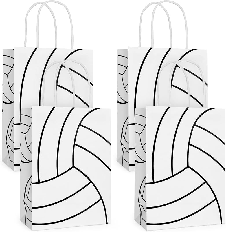 12 Pack Volleyball Goodie Bags Volleyball Gift Favors Paper Bags with Handle Treat Party Favors Bag Snack Candy Treat Holders Kraft Paper Bag for Birthday Party Supplies Decorations