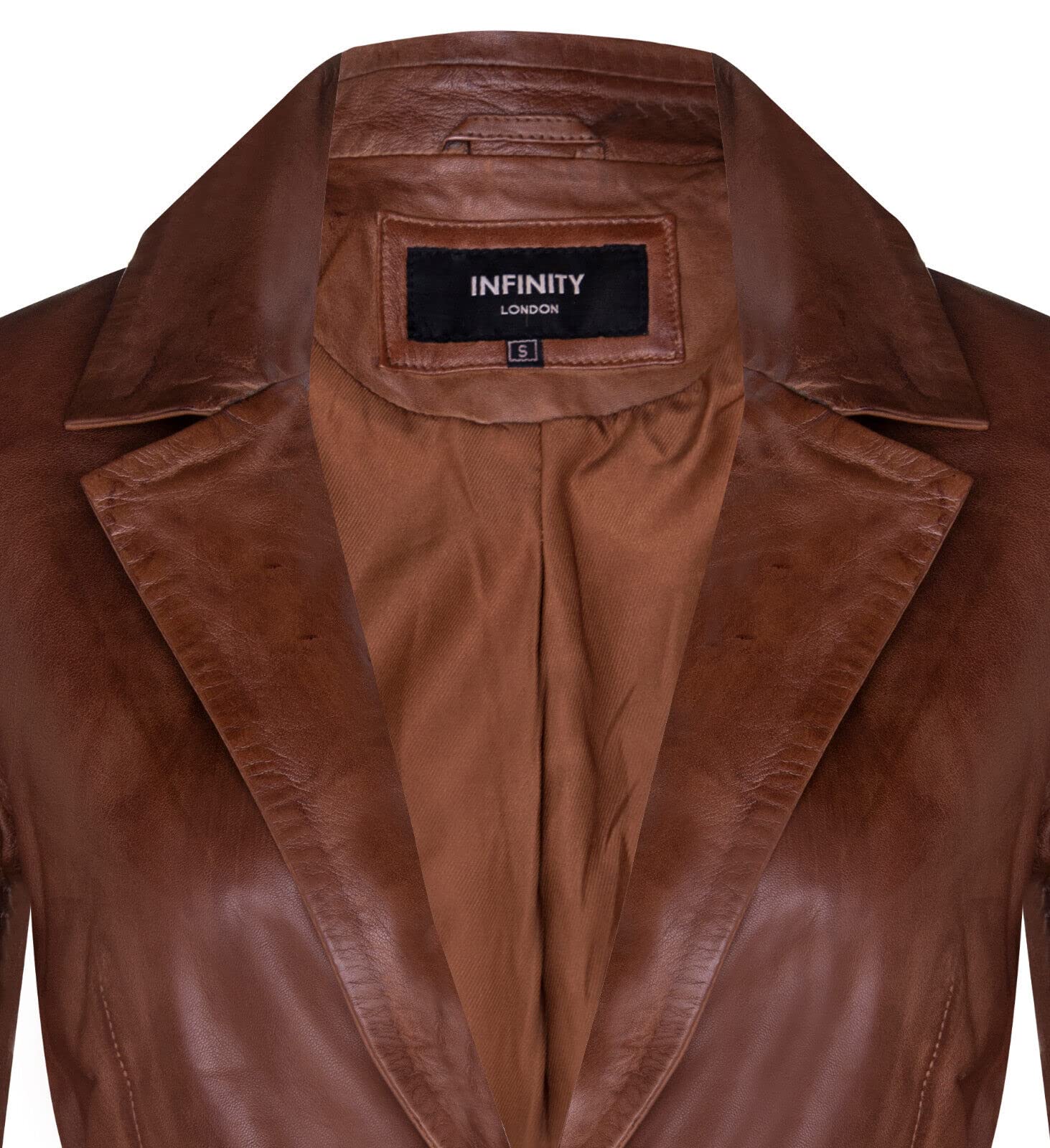 Infinity Leather Chaqueta Clásica de Cuero Real con un Botón para Mujer